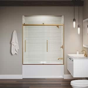 Elmbrook 59.625 in. W x 61.5625 in. H Frameless Sliding Bathtub Door in Vibrant Brushed Brass with Crystal Clear Glass