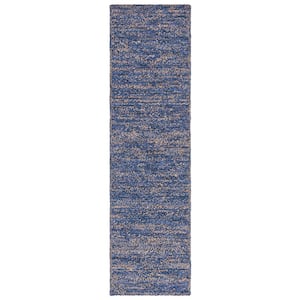 Natural Fiber Blue/Beige 2 ft. x 8 ft. Abstract Distressed Runner Rug