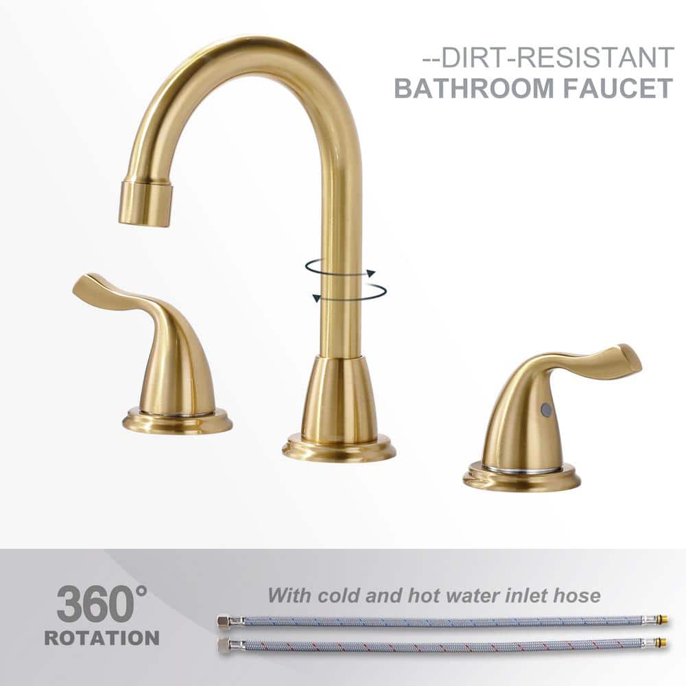 Brushed Gold Double Handle High Arc Bathroom Faucet