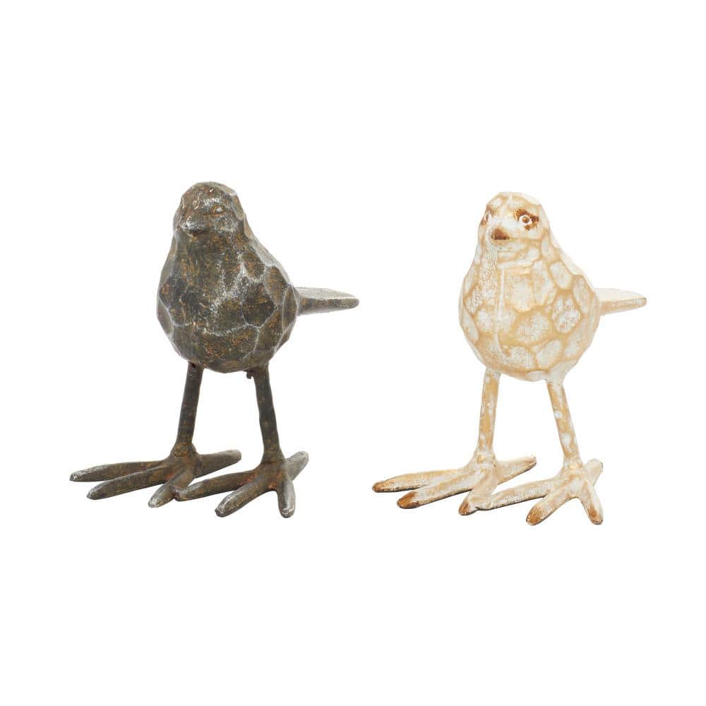 Set of 2 Small Rustic Metal Bird Sculptures
