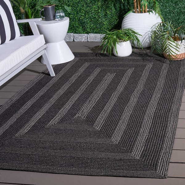Braided 5 ft. x 8 ft. Charcoal Two-Tone Border Washable Indoor/Outdoor Area Rug