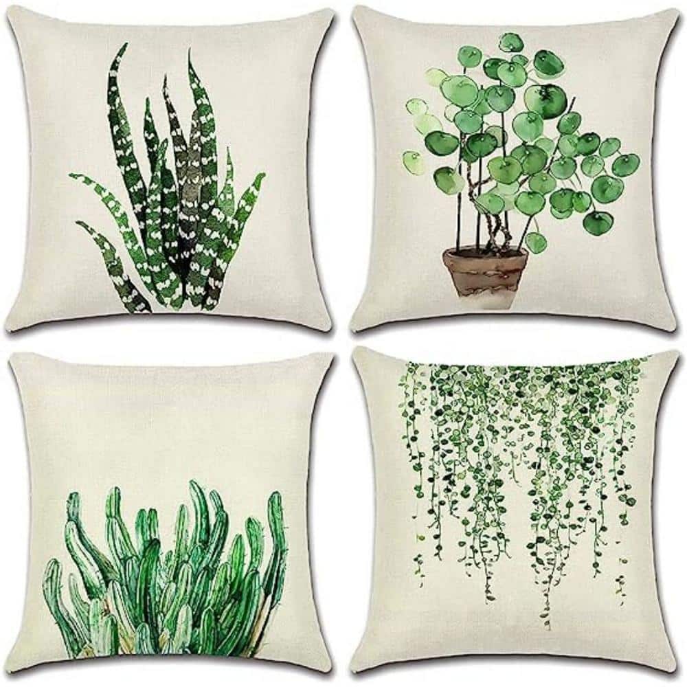 18 in. x 18 in. Decorative Outdoor Throw Pillow Covers Green Leaf Waterproo