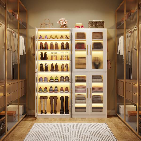 BYBLIGHT 66.93 in. H x 24.8 in. W White 24-Pairs Tall Shoe Storage 