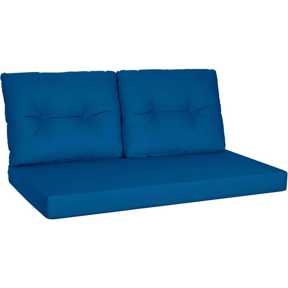 48 in. x 24 in. Dark Blue Waterproof and UV-Resistant Olefin Outdoor Loveseat Cushion Set