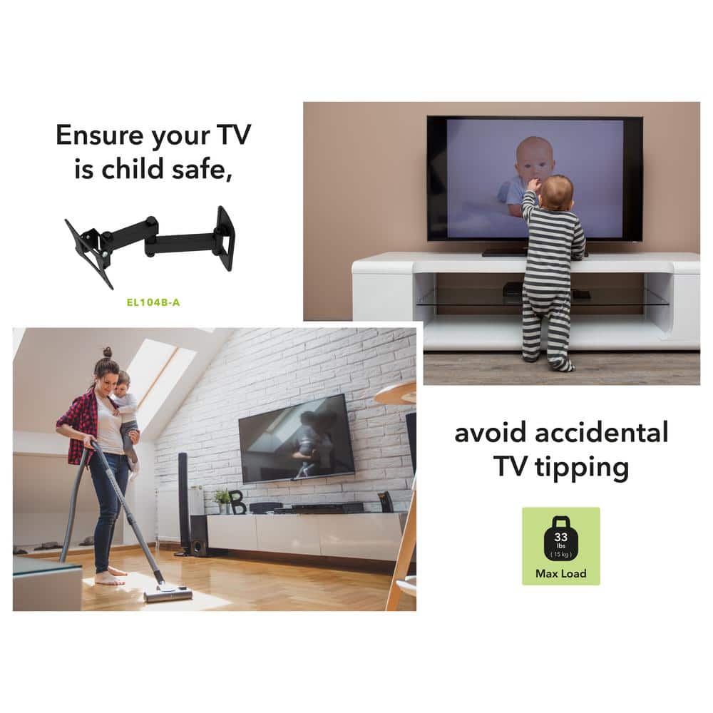 Black Steel Full Motion Dual Arm TV Wall Mount for 12"-25" Screens