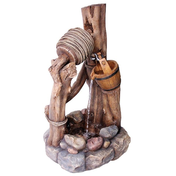 Kelkay 23 in. W x 19 in. D x 39 in. H Old Stump Well Fountain with LED Lights