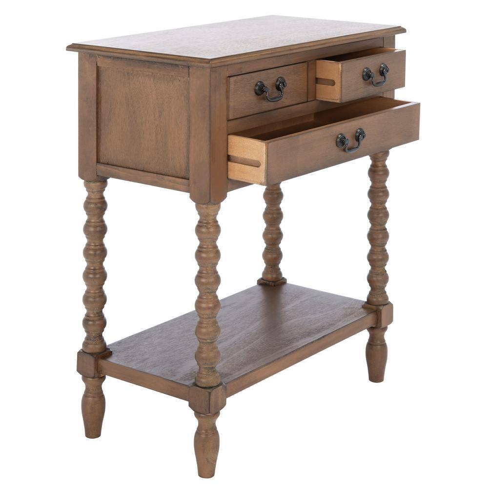 Athena Brown Wood and Metal 3-Drawer Console Table