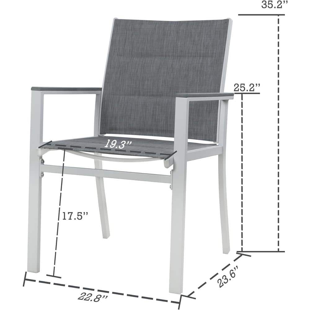 Brown Powder-Coated Aluminum Dining Chair with Gray Cushions - Set of 2