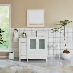 Brescia 42 in. W x 18 in. D x 36 in. H Bathroom Vanity in White with Single Basin Vanity Top in White Ceramic and Mirror