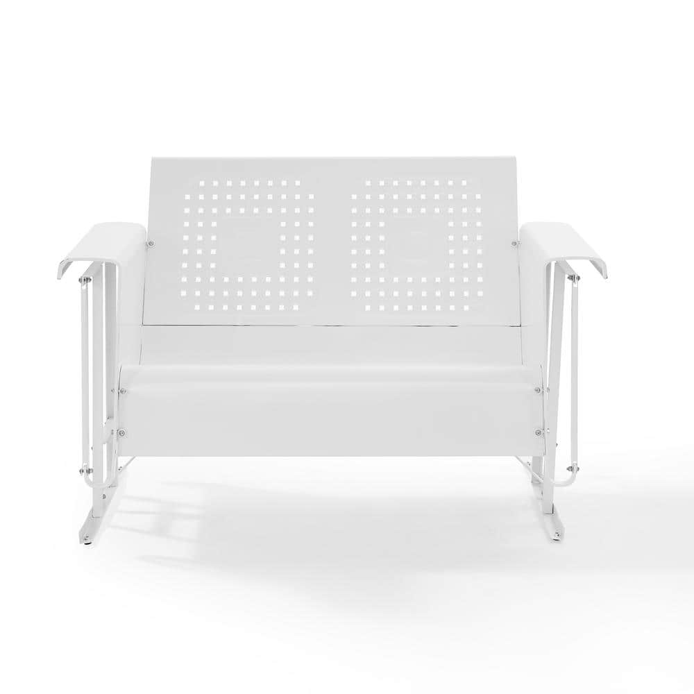 White Powder-Coated Steel Two-Seat Outdoor Loveseat Glider