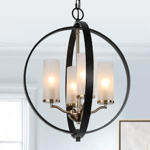 Modern Globe Chandelier Light 4-Light Matte Black & Electroplate Brass Modern Circle Chandelier with Candlestick Design