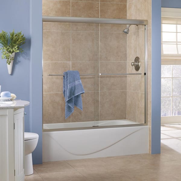 Cove 60 in. x 60 in. Semi-Framed Sliding Bathtub Door in Brushed Nickel with 1/4 in. Clear Glass Cove 60 in. x 60 in. Semi-Framed Sliding Bathtub Door in Brushed Nickel with 1/4 in. Clear Glass