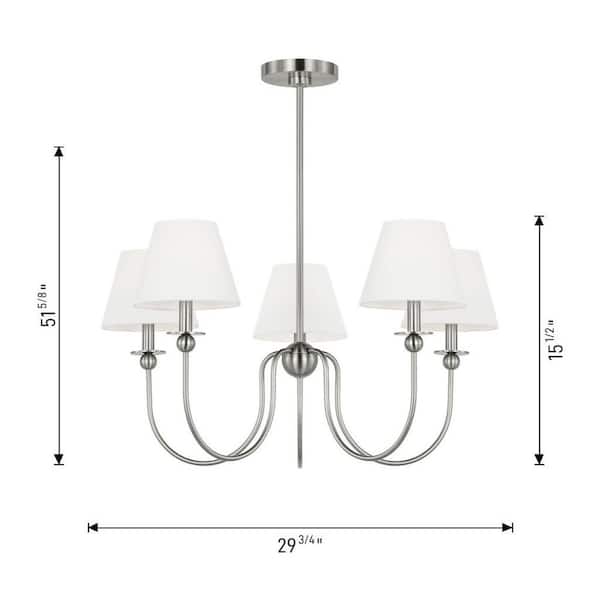 Generation Lighting - Elsay 29.75 in. W x 15.5 in. H 5-Light Brushed Nickel Transitional Chandelier with White Linen Fabric Shades
