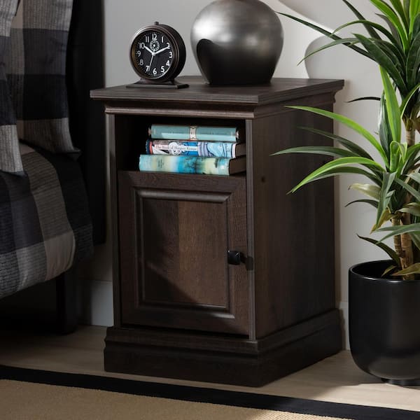 Baxton Studio Nolan Brown Nightstand 24 in. H X 15.75 in. W X 15.9 in. D (1-Drawer)