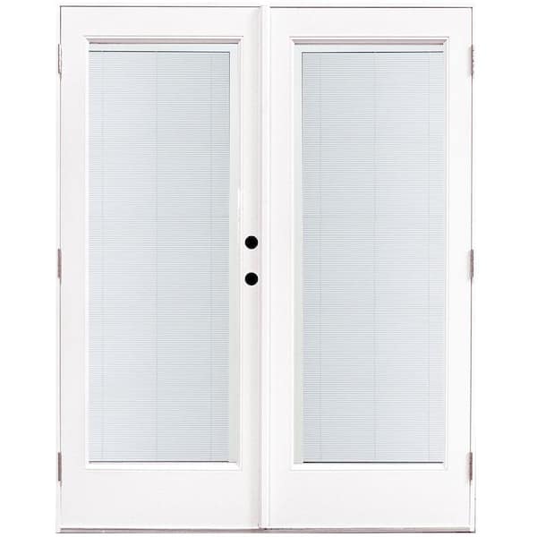 MP Doors 60 in. x 80 in. Fiberglass Smooth White Left-Hand Outswing Hinged Patio Door with Built in Blinds