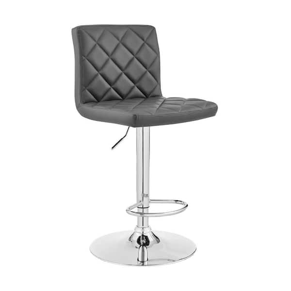 HomeRoots Gray Faux Leather Chrome Base Swivel Adjustable Bar Stool