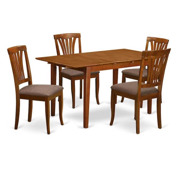 East West Furniture 5-Piece Saddle Brown Finish Solid Wood Top - Dining Room Set with Leaf - Seats 4