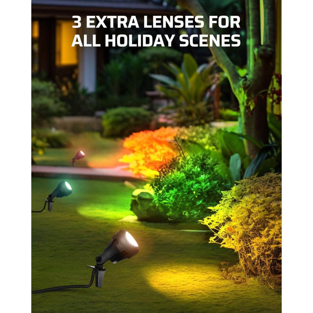 DEWENWILS 120V LED Black Outdoor Spotlight with Color Lenses