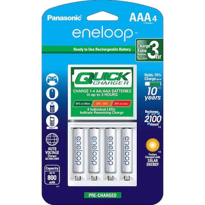 eneloop Advanced Individual Battery 3-Hour Quick Charger with 4 AAA eneloop Rechargeable Batteries Included
