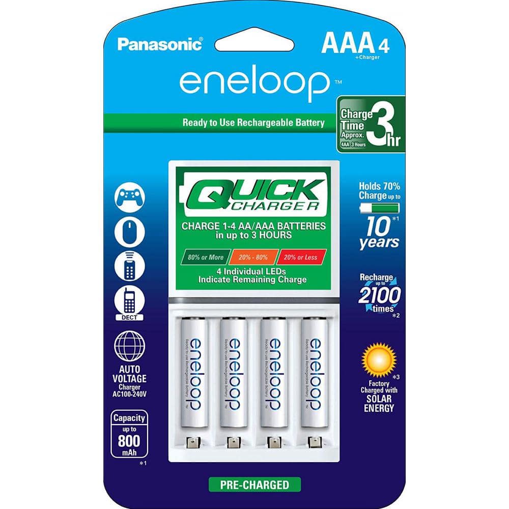 Panasonic eneloop Advanced Individual Battery 3-Hour Quick Charger with 4  AAA eneloop Rechargeable Batteries Included PKKJ55M3A4BA - The Home Depot