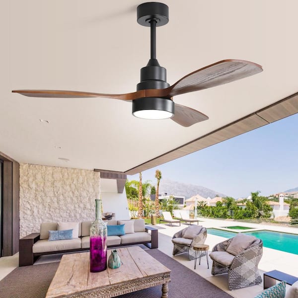 Sofucor 48 in. LED Indoor/Outdoor Wood Black Ceiling Fan