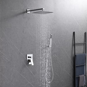 1-Spray 10 in. Square Rainfall Shower Head and Handheld Shower Head in Chrome