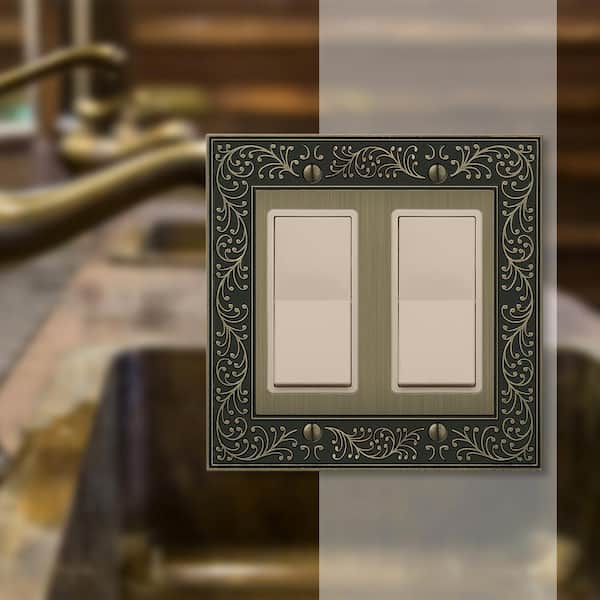 English Garden 2 Gang Rocker Metal Wall Plate - Brushed Brass