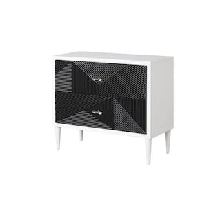 36 in. White and Black Rectangular Wood End Table with 2 Drawers