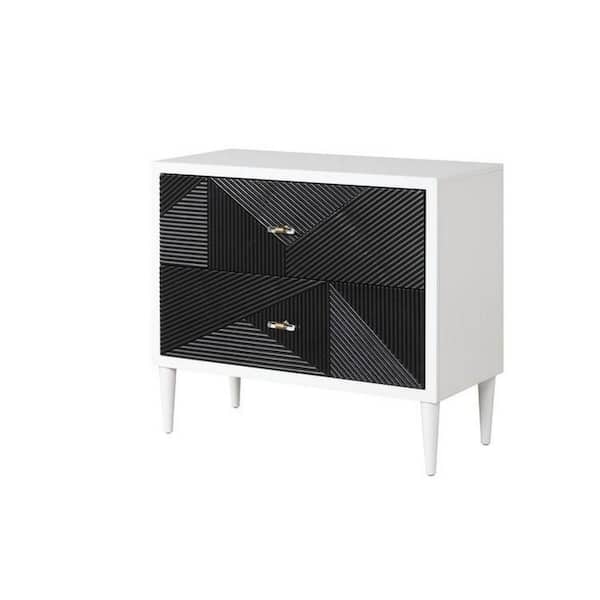 Benjara 36 in. White and Black Rectangular Wood End Table with 2 Drawers