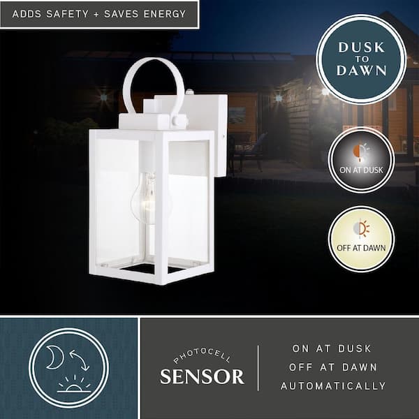 Medinah 1 Light Dusk to Dawn White Outdoor Wall Lantern Clear Glass
