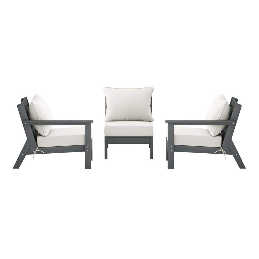 Birchwood Gray Arrangeable 3-Piece HDPE Deep Seating Outdoor Patio Conversation Sofa Arm Chair Set w/ White Cushions price history on PriceWatchPro