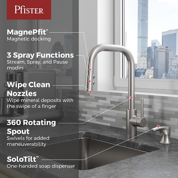 Zanna Pull Down Sprayer Kitchen Faucet with Deckplate and Soap Dispenser in Spot Defense Stainless Steel