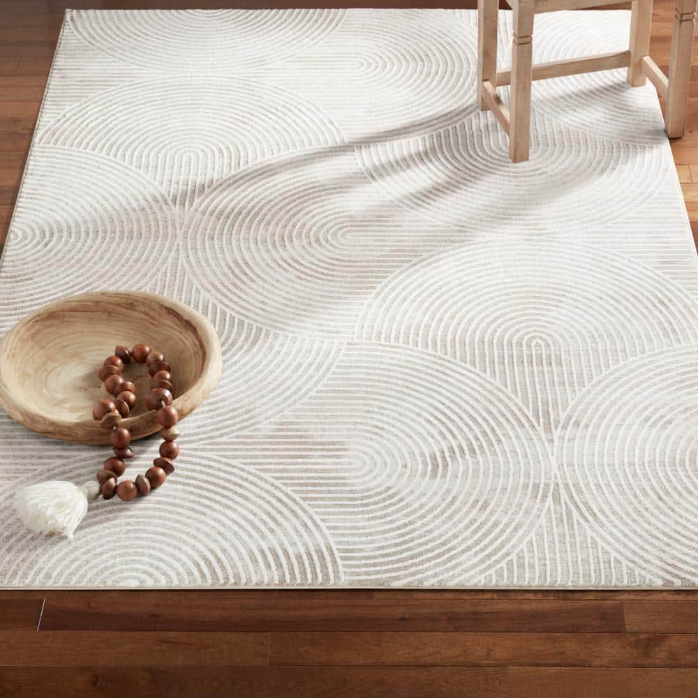 Maya Ivory and Greige Synthetic Rectangular Area Rug
