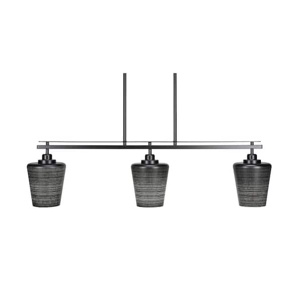 Unbranded Monroe 3-Light, Matte Black Billiard Light, Any room with 6 in. Black Matrix Glass Shades no bulbs included