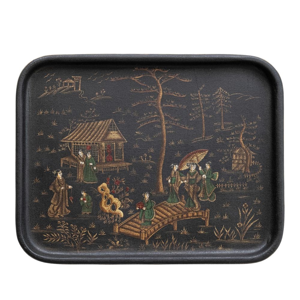 Multi-Colored Rectangle Hand-Painted Metal Decorative Tray with Forest Landscape product image for price tracking