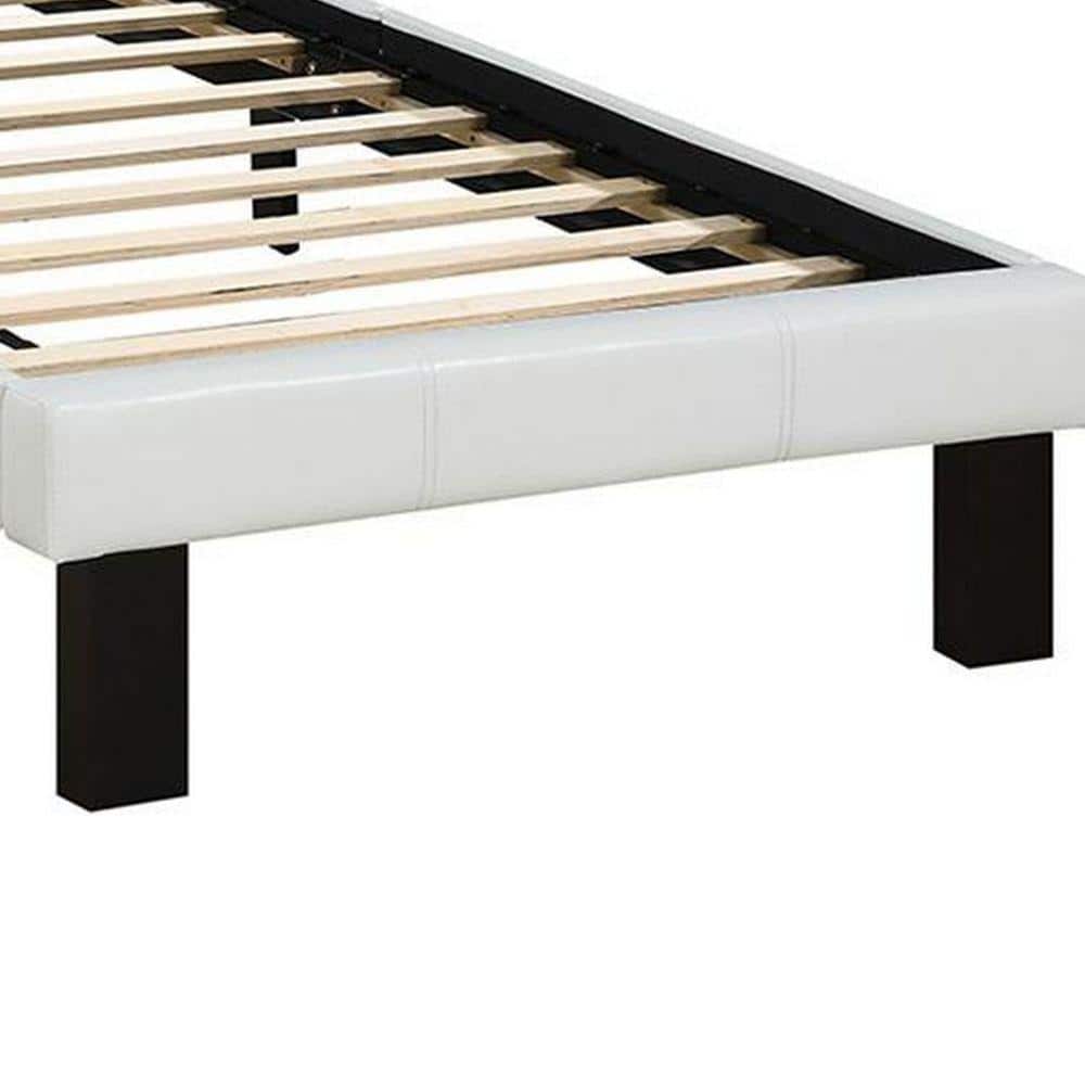 Sleek Modern Twin Bed with White Faux Leather Tufted Headboard