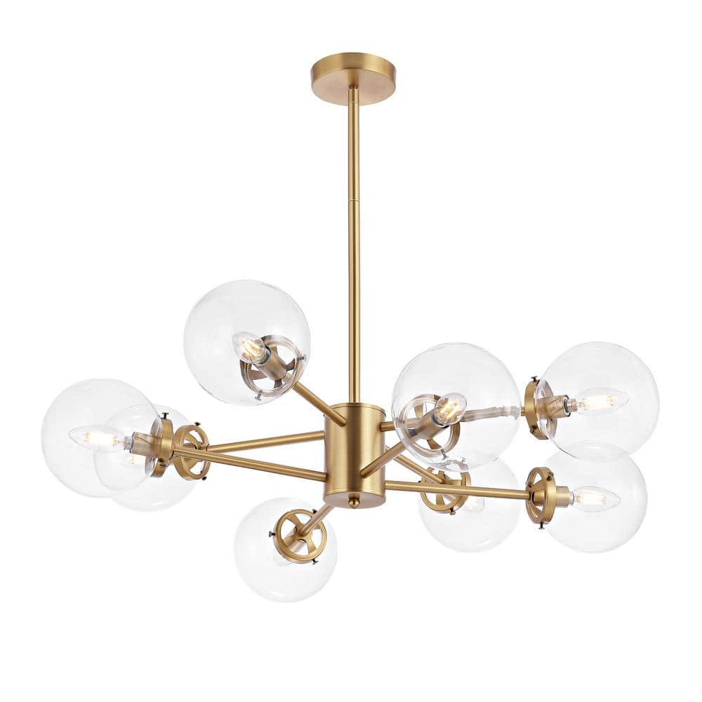 Brass 8-Light Sputnik Chandelier with Clear Glass Shades