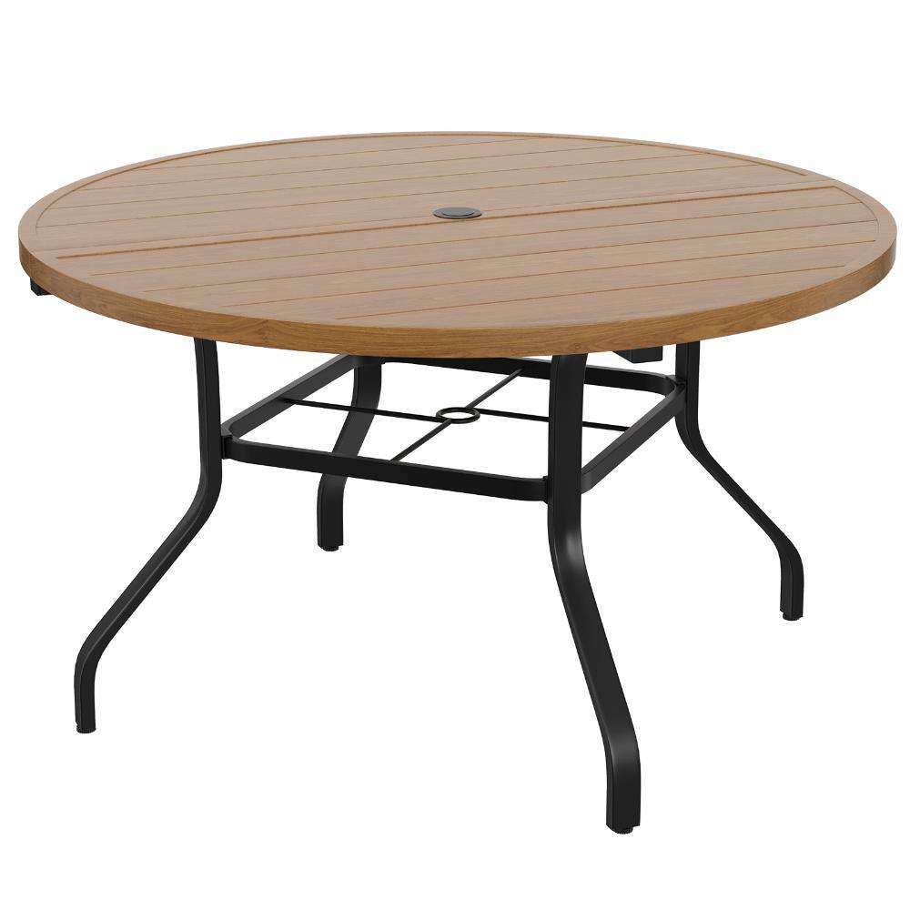 "47 in.W Brown Metal Round Outdoor Patio Dining Table with 1.57"" Umbrella Hole, Weather-Resistant" price history on PriceWatchPro