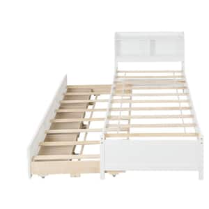 White Twin Kids Platform Bed with Twin Trundle and 3-Drawers Wood Kids Bed with Trundle Wood Frame Platform Bed
