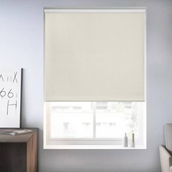 Chicology Ivory Textured Cordless Blackout Privacy Vinyl Roller Shade 57.5 in. W x 64 in. L
