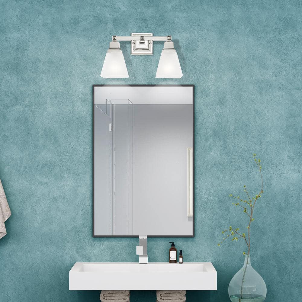 Elegant Polished Nickel 2-Light Bath Vanity with Satin Glass