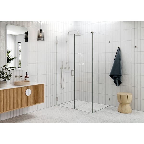 46 in. W x 36 in. D x 78 in. H Pivot Frameless Corner Shower Enclosure in Polished Nickel Finish with Clear Glass