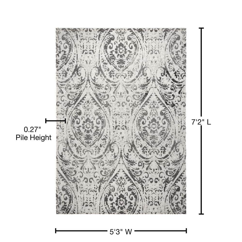 Ivory and Grey Paisley Indoor/Outdoor Area Rug