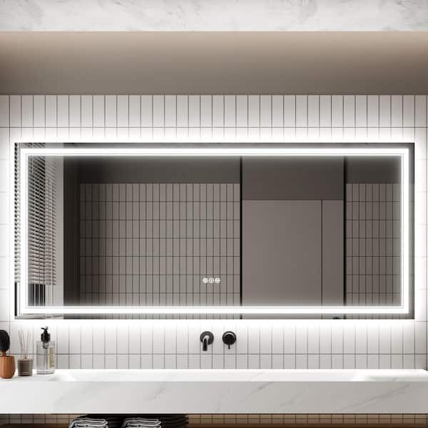 Staykiwi 72 in. W x 32 in. H LED Rectangular Frameless Anti-Fog Wall-Mounted Bathroom Vanity Mirror in White