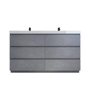 Angeles 60 in. W Vanity in Cement Gray with Reinforced Acrylic Vanity Top in White with White Basins