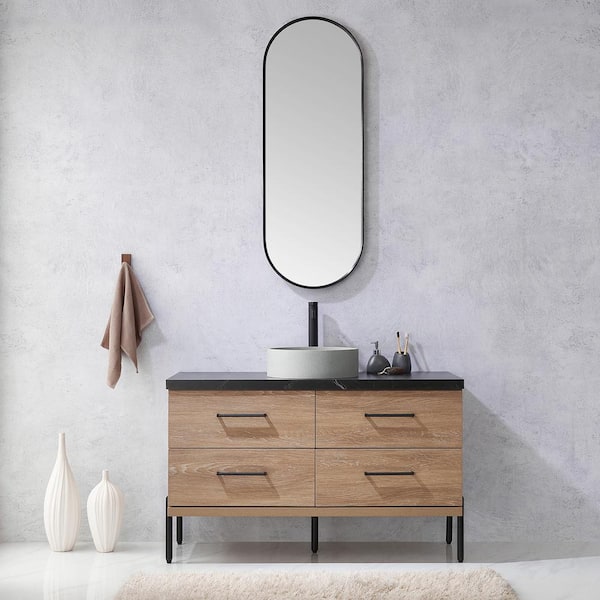 ROSWELL Trento 48 in. W x 21.7 in. D x 34.6 in. H Single Sink Bath Vanity in North Oak with Black Sintered Top
