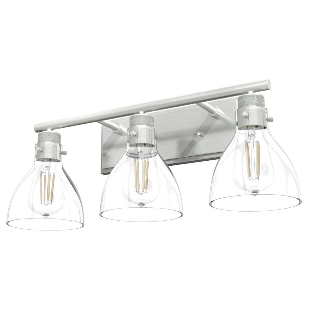Hunter Brushed Nickel 3-Light Vanity Fixture with Clear Glass Shades