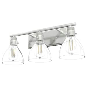 Van Nuys 23.5 in. 3-Light Brushed Nickel Vanity-Light with Clear Glass Shades Bathroom Light
