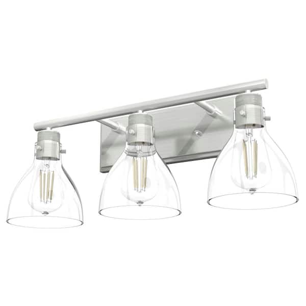 Hunter Van Nuys 23.5 in. 3-Light Brushed Nickel Vanity-Light with Clear Glass Shades Bathroom Light
