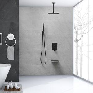 Single-Handle 3-Spray Square High Pressure Shower Faucet with 10" Ceiling Shower Head in Bronze (Valve Included)